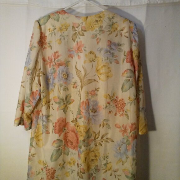 LL Martin Open Front Blouse 16W Simi Sheer Half Sleeve Floral Cream Pink Green - Picture 12 of 15